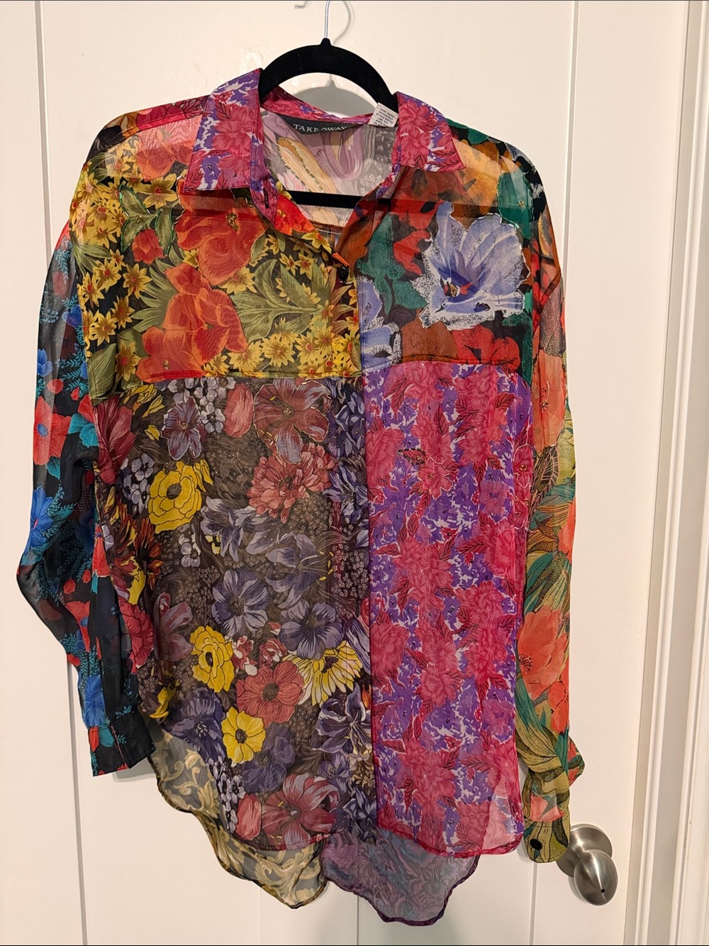 Vintage Take Away Floral Sheer Button-Down Blouse in Floral Multicolor